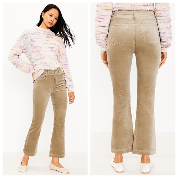 LOFT Tall Velvet Button Front Kick Crop Pants in Lavender Haze - Picture 2 of 6